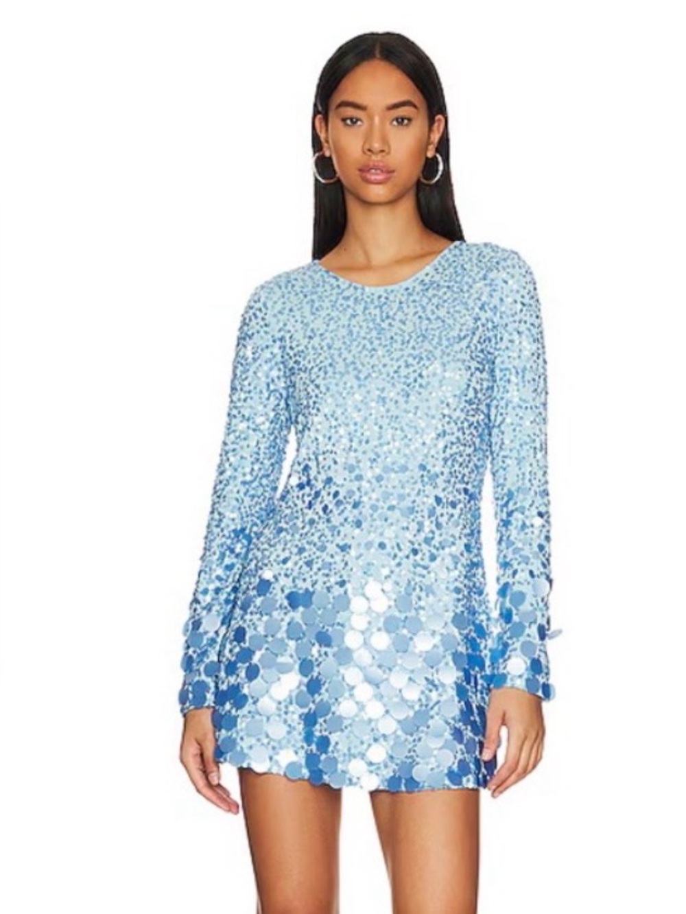 Sky Blue Sequin Mini Dress - Women's Long Sleeve Party Dress